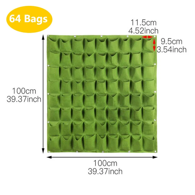 64 Pockets Wall-mounted Grow Bags Wall Hanging Planting Bags Vertical  Flower Plant Nursery Pot Garden Supplies Jardinage Yard