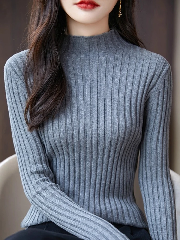 2023 langarm Dünne Grundlegende Pullover Herbst Winter Gestrickte Rippen Rollkragenpullover Frau Pullover Kleidung Frauen Solide Tops