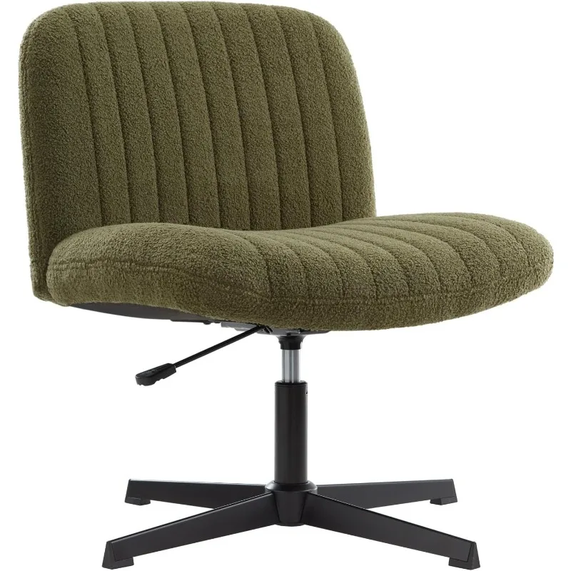 Velvet Armless Wide Office Chair no Wheels, with Adjustable Height, Wide Seat, Desk Chair for Home, Office, Bedroom (Green)