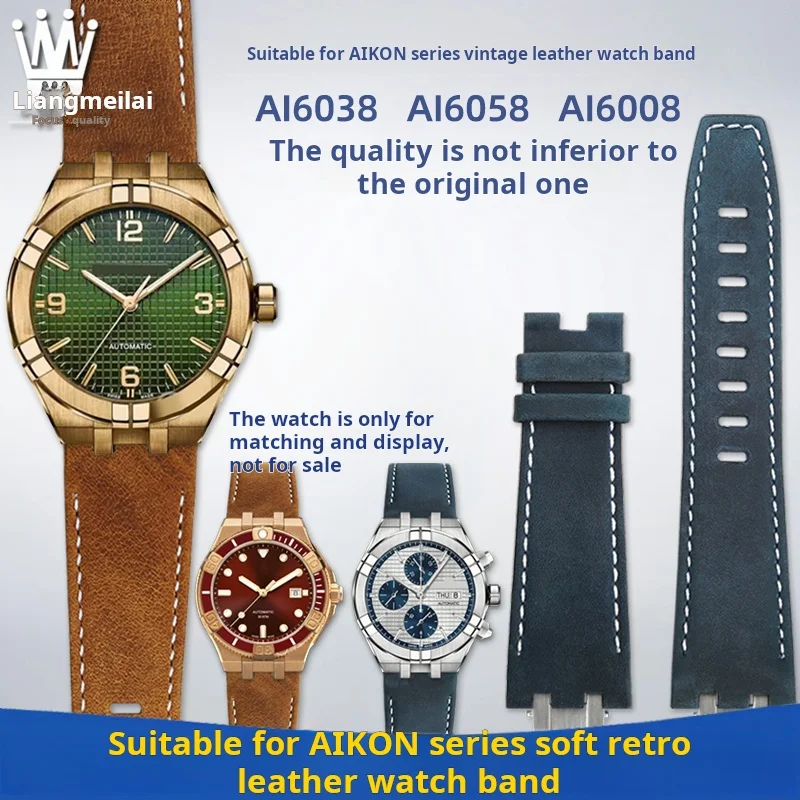 For MAURICE LACROIX AIKON Series Cofskin Watchband AI6008 AI6058 AI6038 men Metal fast steel grain leather dark brown watchstrap