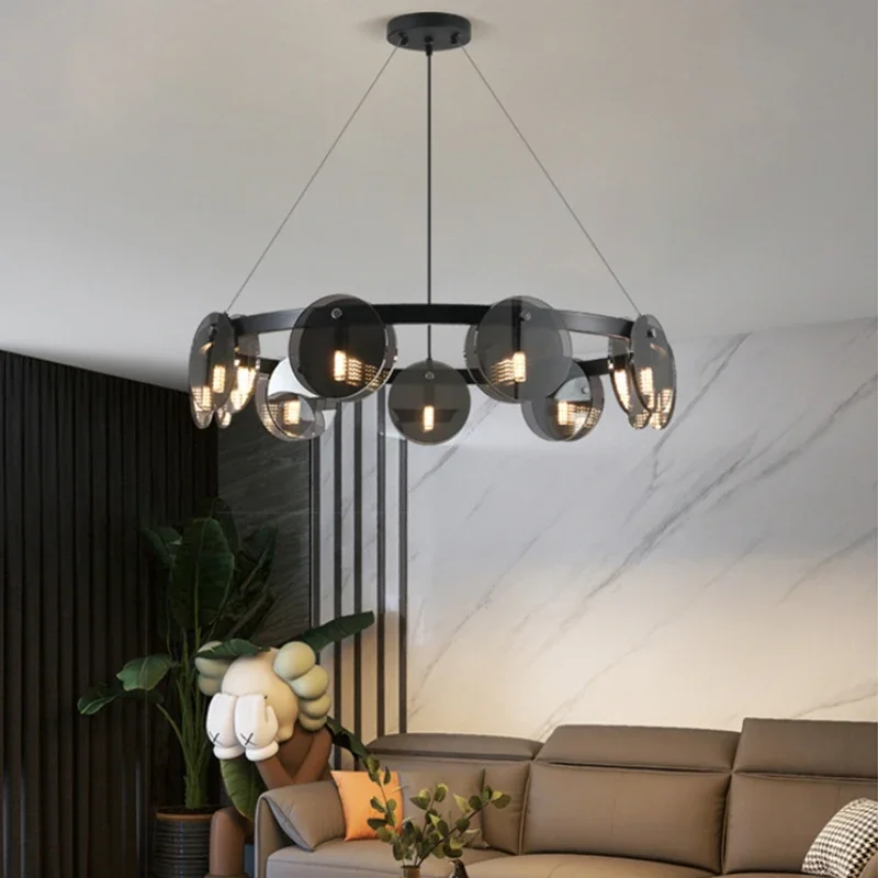 Nordic Ring Glass Disc Pendant Lights Hollow for Living Dining Room Bedroom Hotel Ceiling Chandelier Home Decor Hanging Fixture