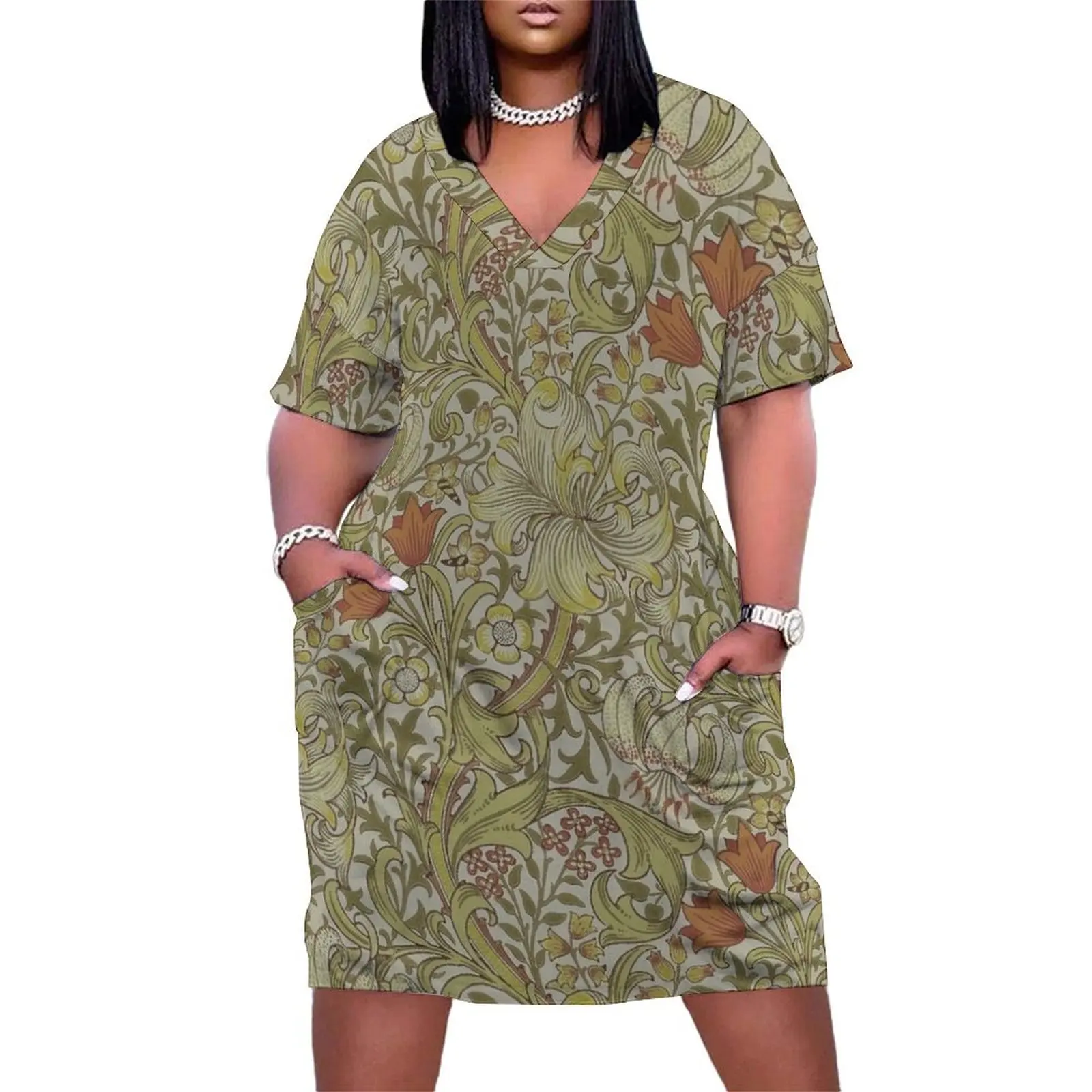 

William Morris Floral lily willow art print design Loose Pocket Dress summer dresses women 2025 summer woman dress 2025