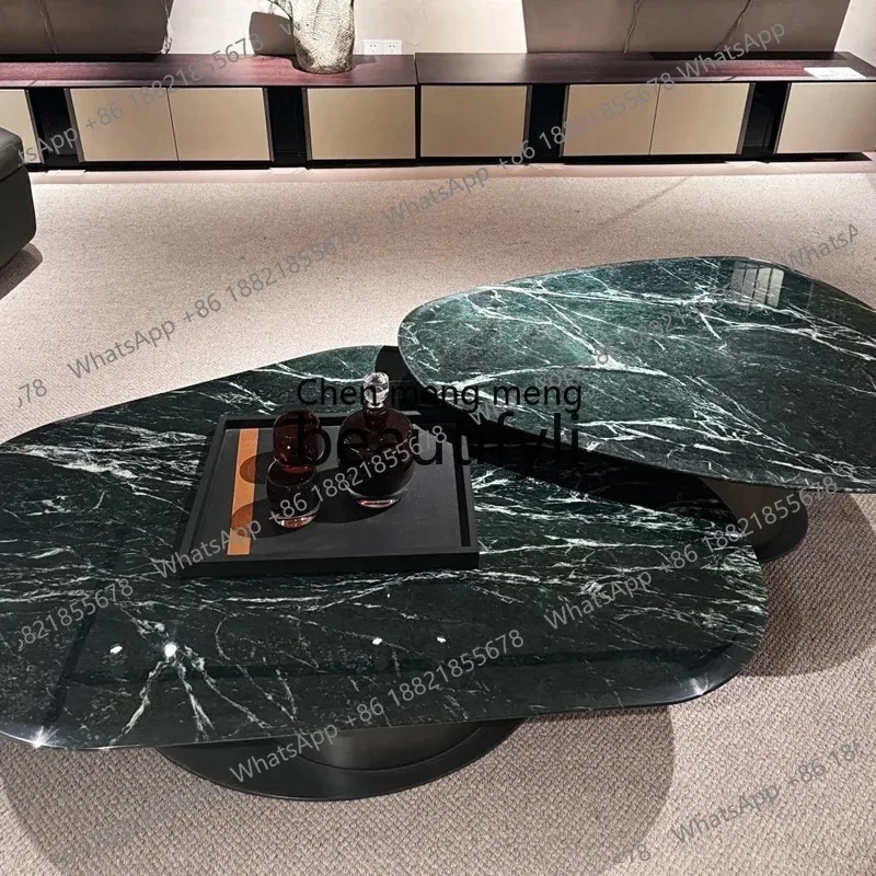 ss26 S26 Big flower green luxury stone minimalist coffee table light luxury living room natural special-shaped marble coffee tab