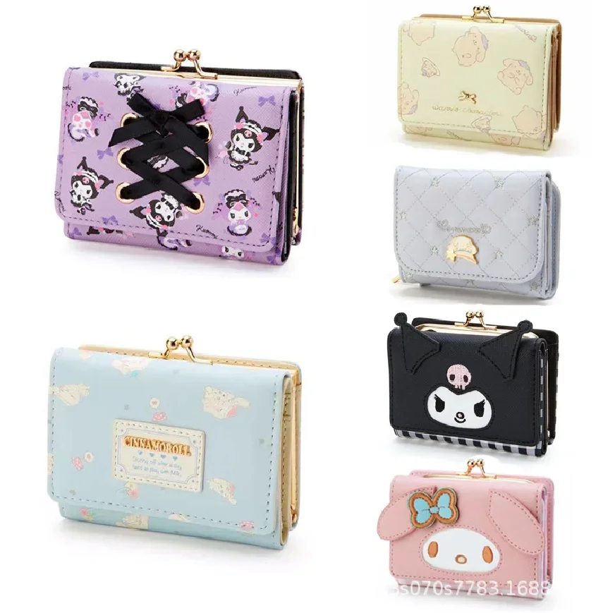 

Hello Kitty Kawaii Sanrio Girls Wallet Mymelody Cinnamoroll Kuromi Zipper Wallet PU Bag Card Holder Folding Bag Coin Purse