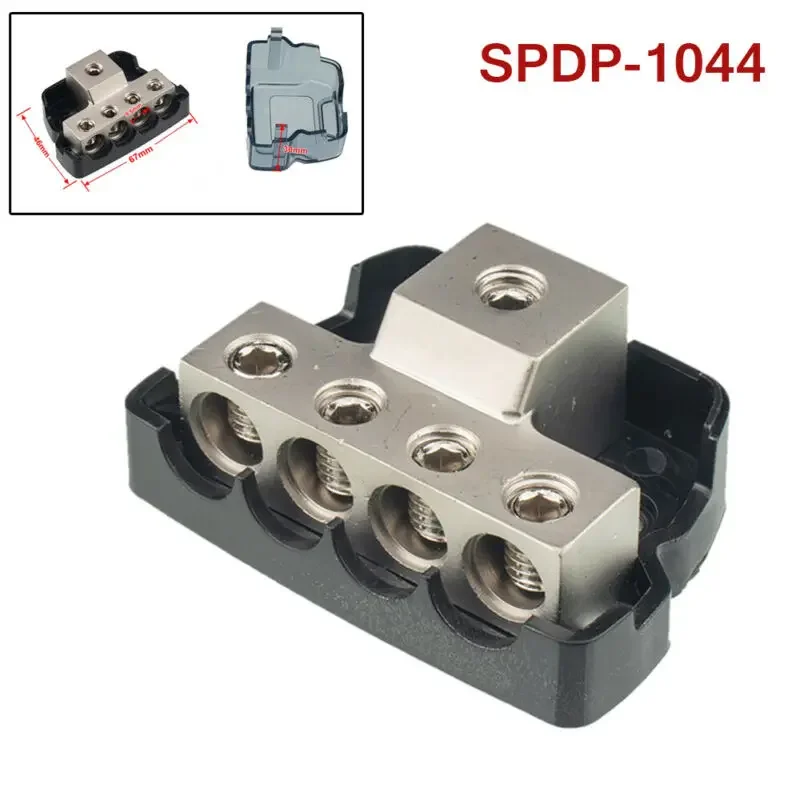 1PCS Distribution Block Junction Box Mini Series 1/0 Gauge In To4 Gauge Out SPDP-1044 Zinc Alloy Material Good Conductive Thread