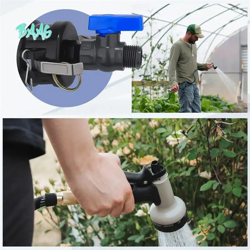 

BAAG-IBC Tote Adapter 2-дюймовый кулачковый замок для тотализатора IBC на 275–330 галлонов с сверхмощным пластиковым садовым шлангом, запорным шаровым клапаном