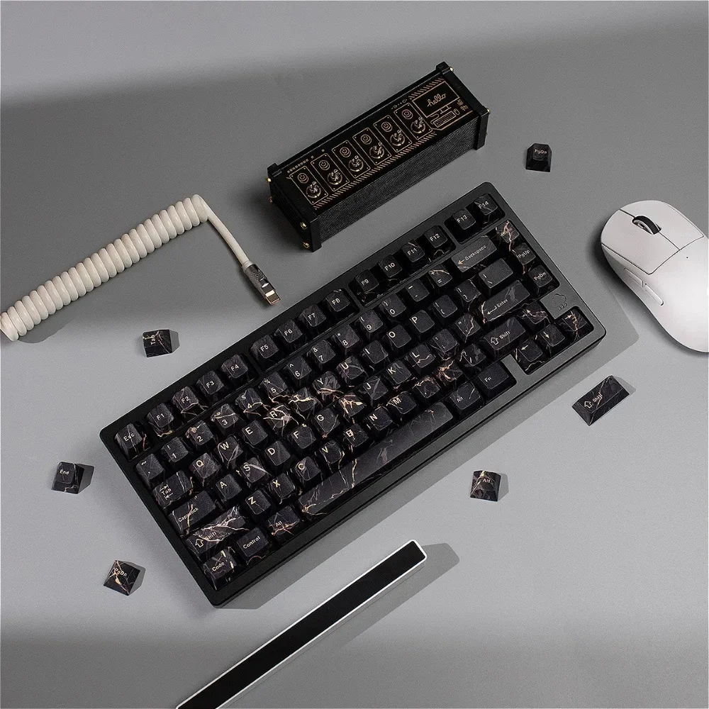 Black marble, keycap, cherry PBT material, keycap set is suitable for HI75 61 84 96 98 99 104 F87 and other keyboards