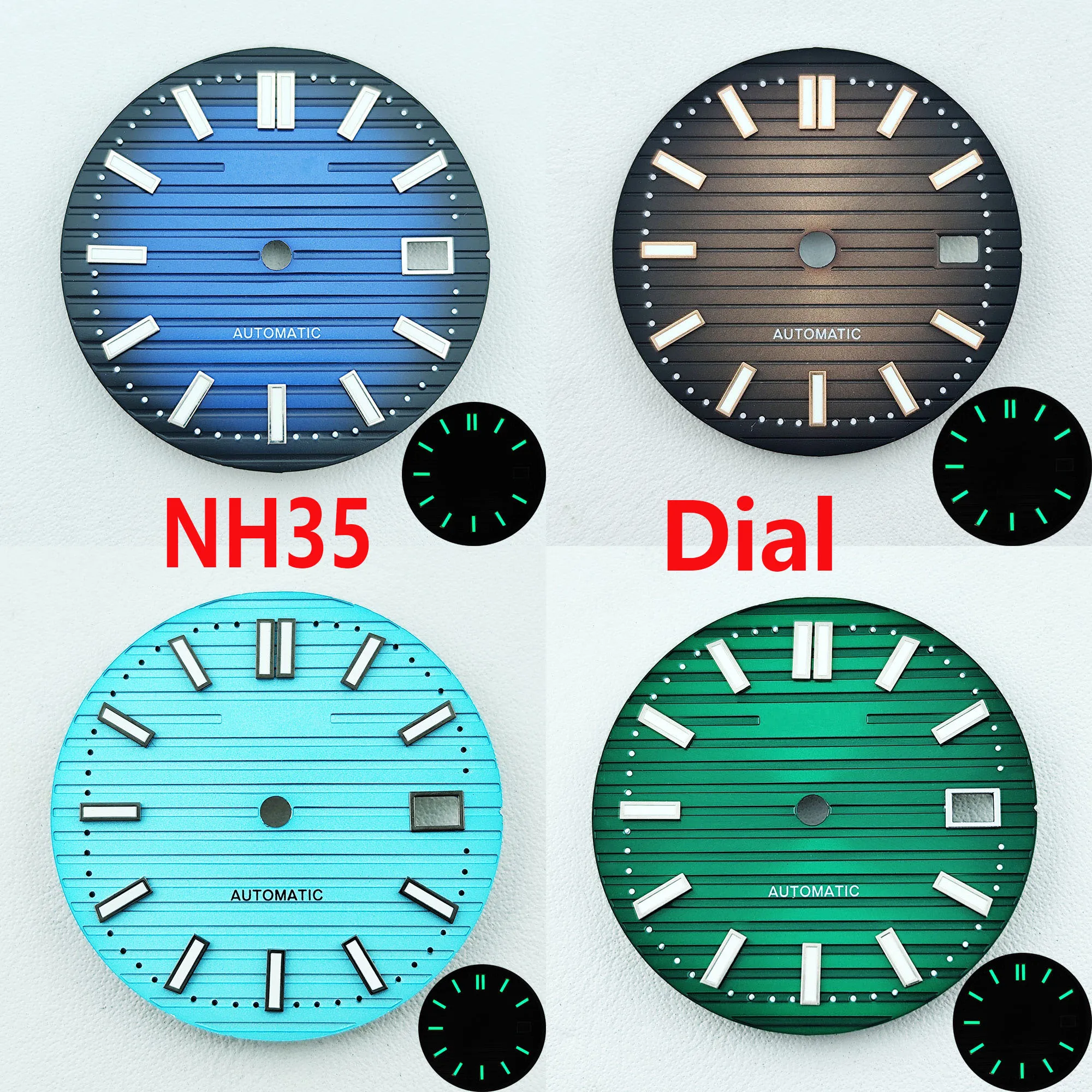 NH35 dial Nautilus dial 29.7mm S dial hijau bercahaya cocok untuk NH35 gerakan jam aksesoris alat perbaikan