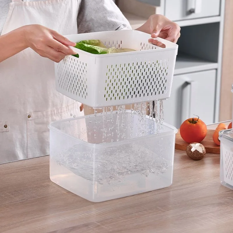 Fridge Organizer Refrigerator Storage Box Fresh Vegetable Fruit Boxes Drain Basket Storage Containers Pantry Kitchen Organizer