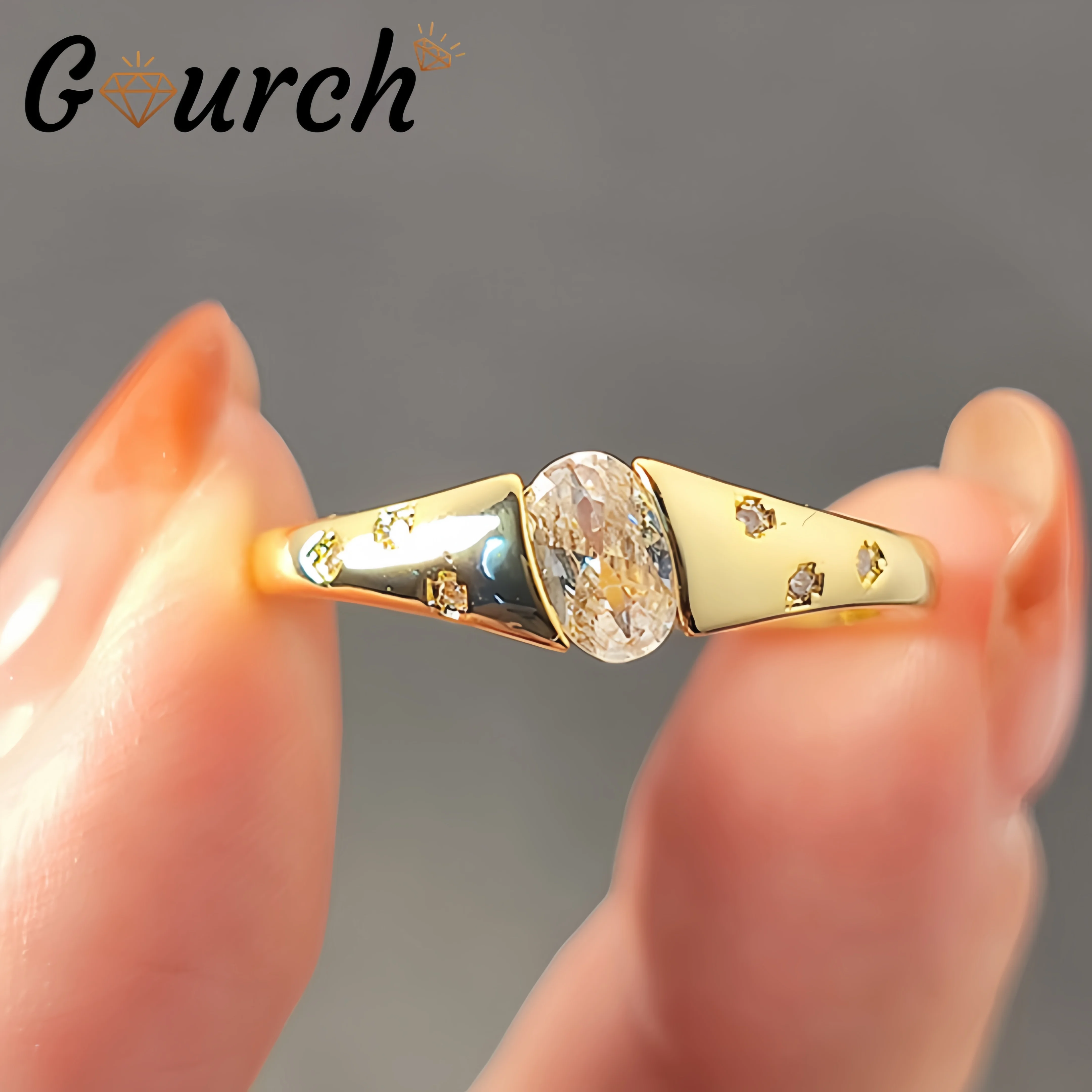 

Gourch S925 Sterling Silver Moissanite Ring Gold/Silver Sparking Color Minimalist Dainty Luxury for Women Birthday Party Gifts