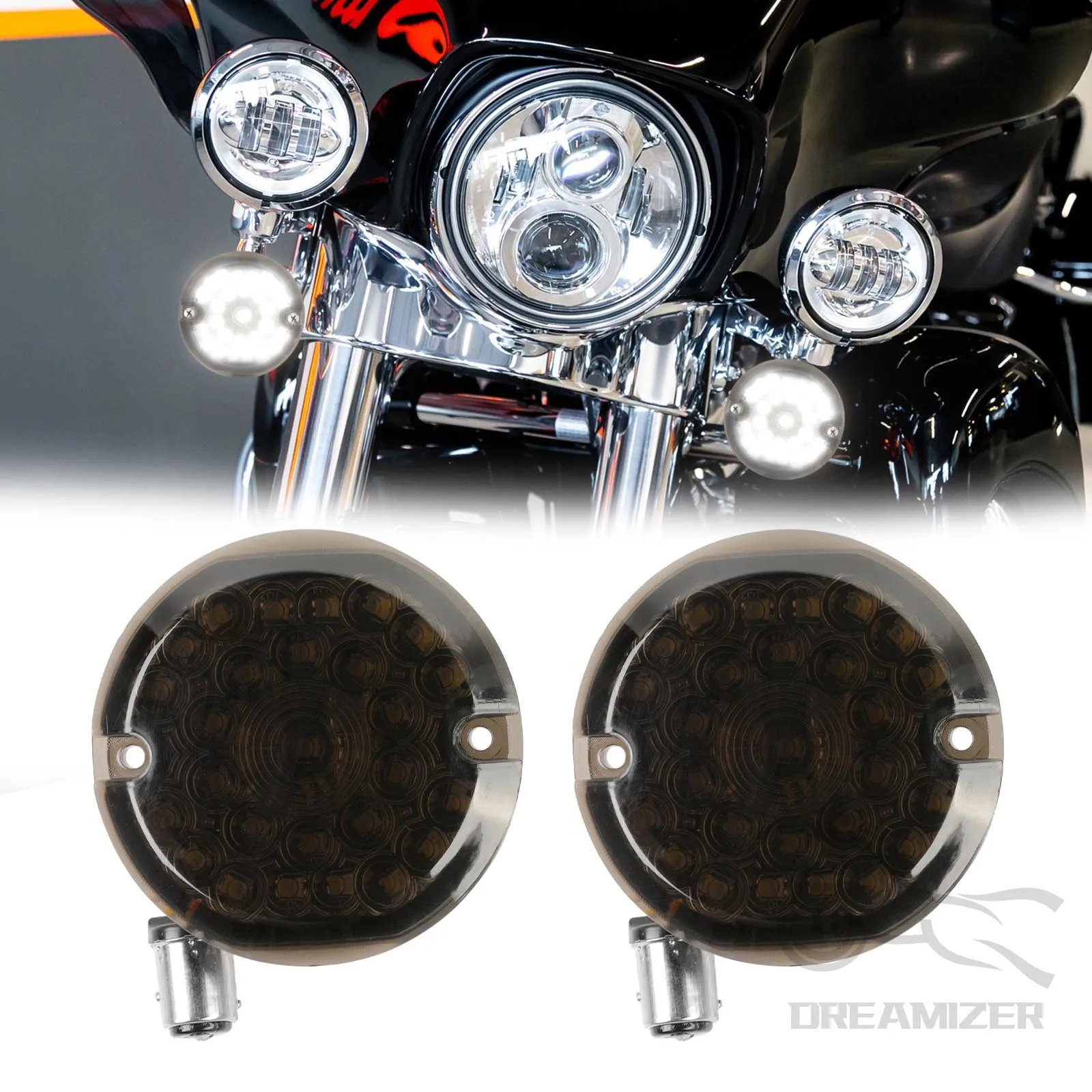1/4 Inch LED 1157 Front/Rear Turn Signals Smoked Lens Brake Running Light For Harley Road King Electra Glide Ultra Classic 3