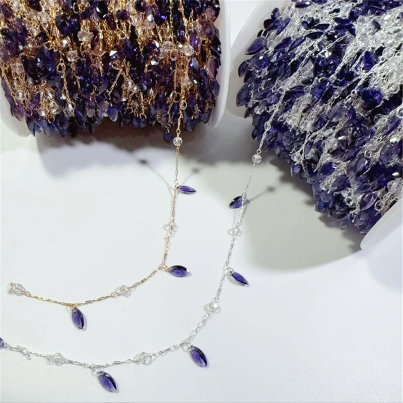 10 Meters New No Fade Purple Crystal Waterdrop Beads Link Chains DIY for Bracelet Necklace Garment Jewelry Making Accessories