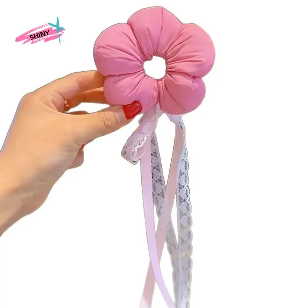 

Exaggerated Children's Flower Scrunchies Cotton Filled Ribbon Braid Hair Ring Korean Style Cloth Large Hair Scrunchies Kids