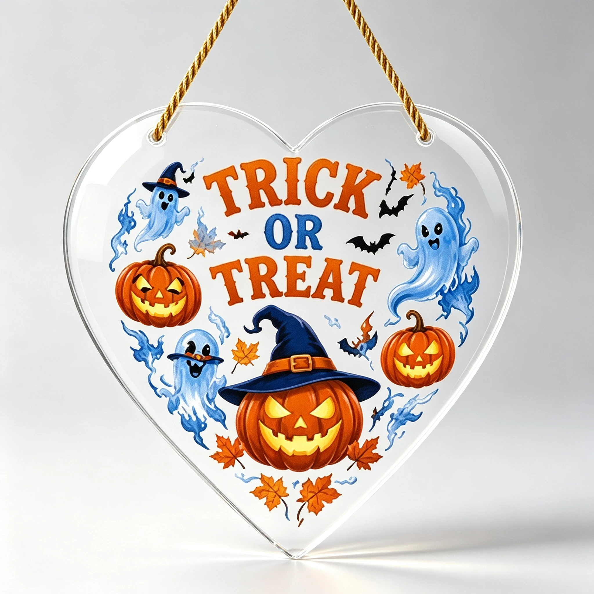 Heart Clear Acrylic Halloween Hanging Plaque, Trick‑or‑Treat Themed Door Window Decoration Gift