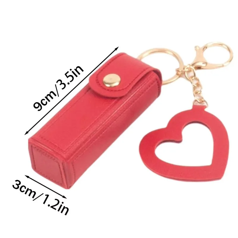 1pc Portable Lipstick Bag Mini Handbag Change Coin Bag Heart Mirror Keychain Leather Keychain Bag Hanging Decoration Chain