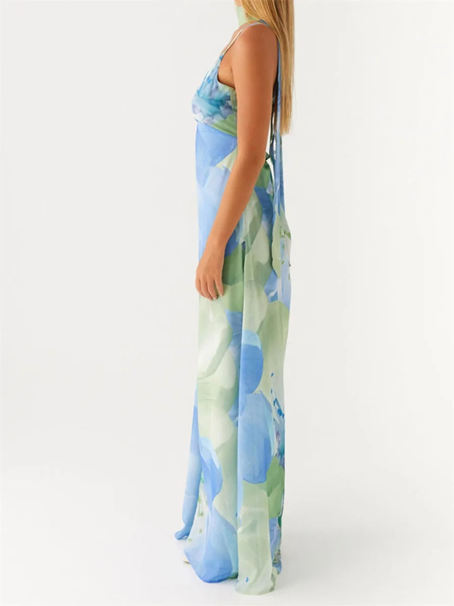 Nuevo vestido largo con cordones y espalda descubierta sin mangas con estampado Floral, vestido Sexy ajustado de verano, trajes elegantes para fiesta de vacaciones, venta al por mayor S-XL