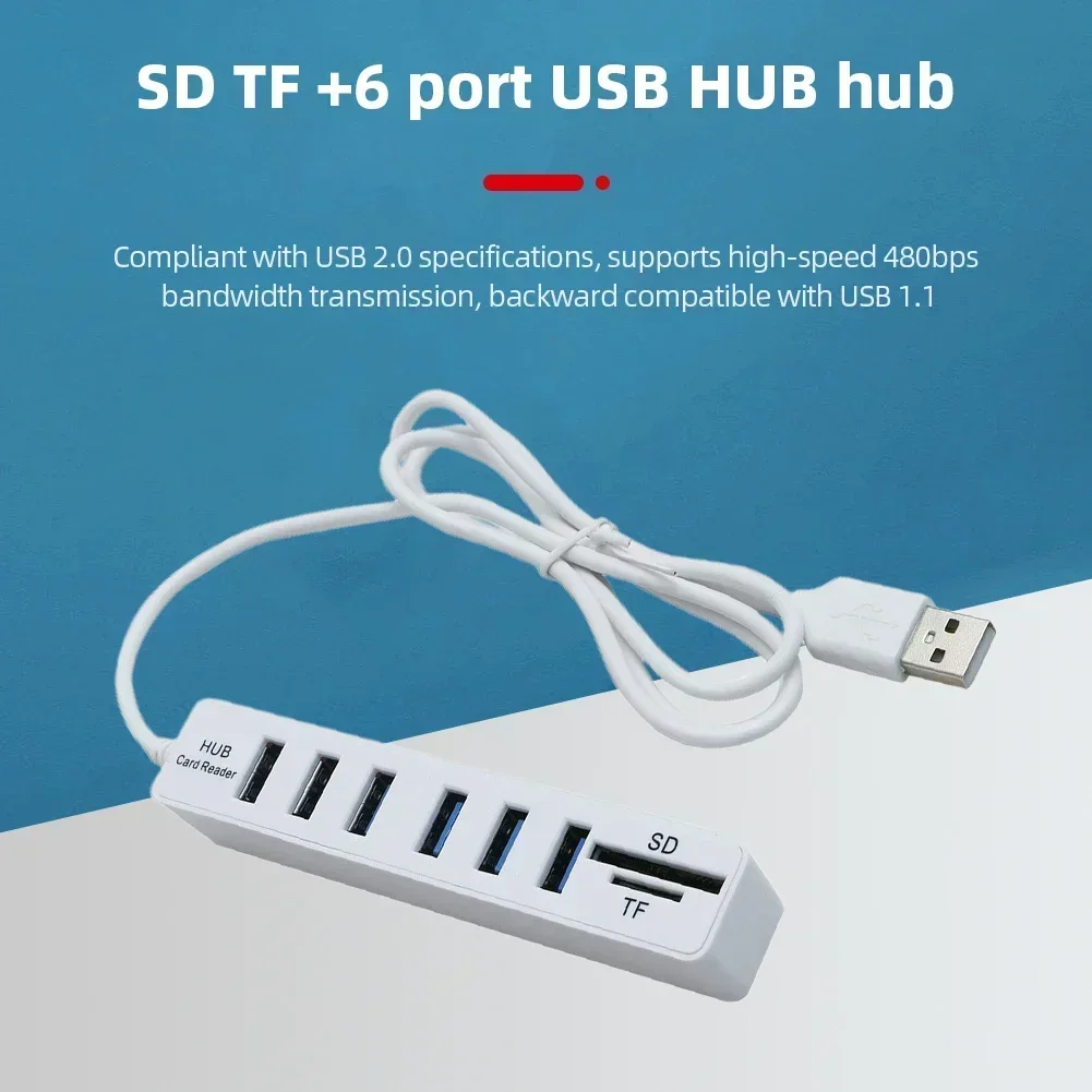 

USB 2.0 Hub 6 Port Hub Multi Splitter Port 100cm Long cable Multiple Expanderfor Computer Laptop PC USB Adapter Accessories