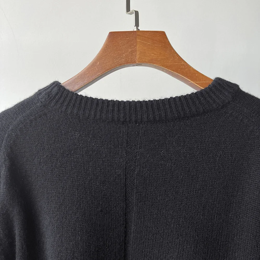 Maglione di lana Cashmere girocollo nero Pullover lavorato a maglia classico Versatile alla moda da donna