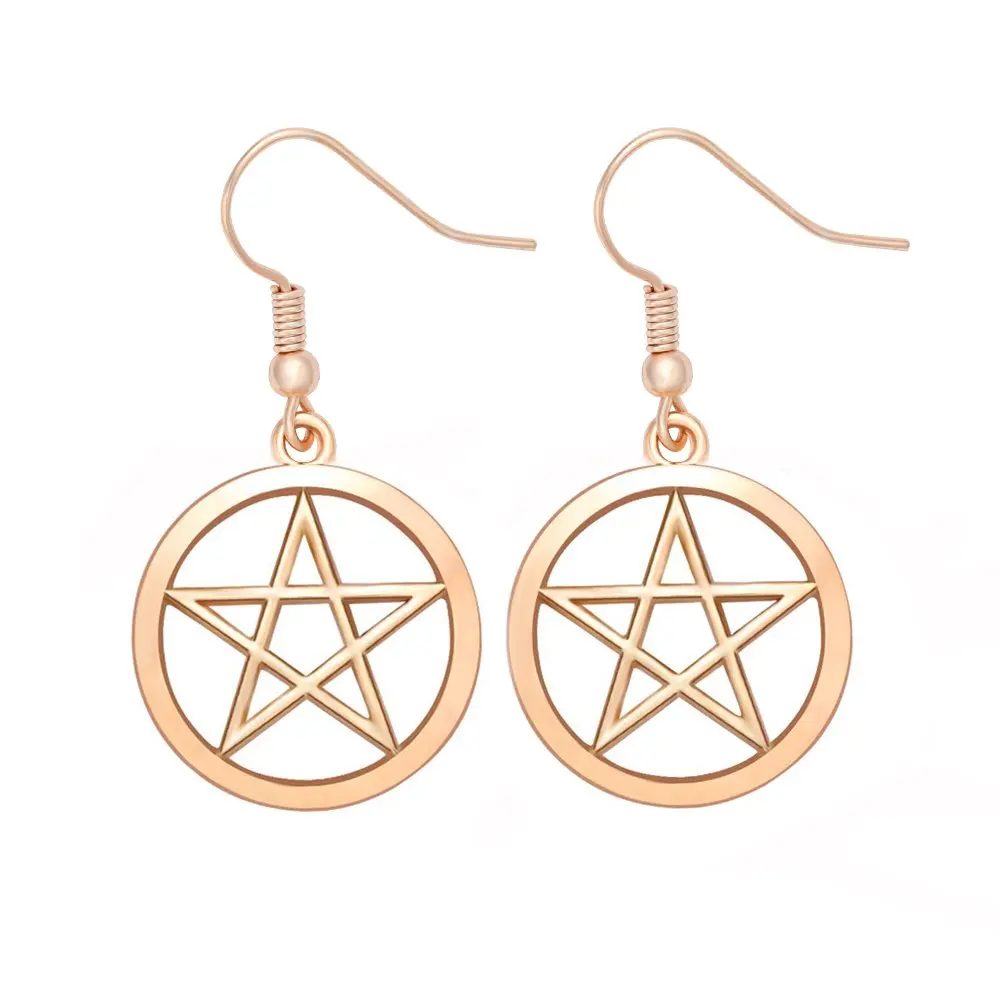 

Gold Silver Supernatural Star Pentagram Pentacle Dangle Earrings Wicca Pagan Jewelry (Dangle-rose gold)