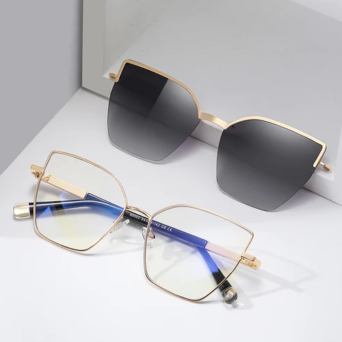 Imagen 2 del producto GJ OPTICIAN ocio marco cuadrado de Metal espejo polarizador Clip gafas de sol Anti luz azul lectura prescripción gafas de sol para miopía