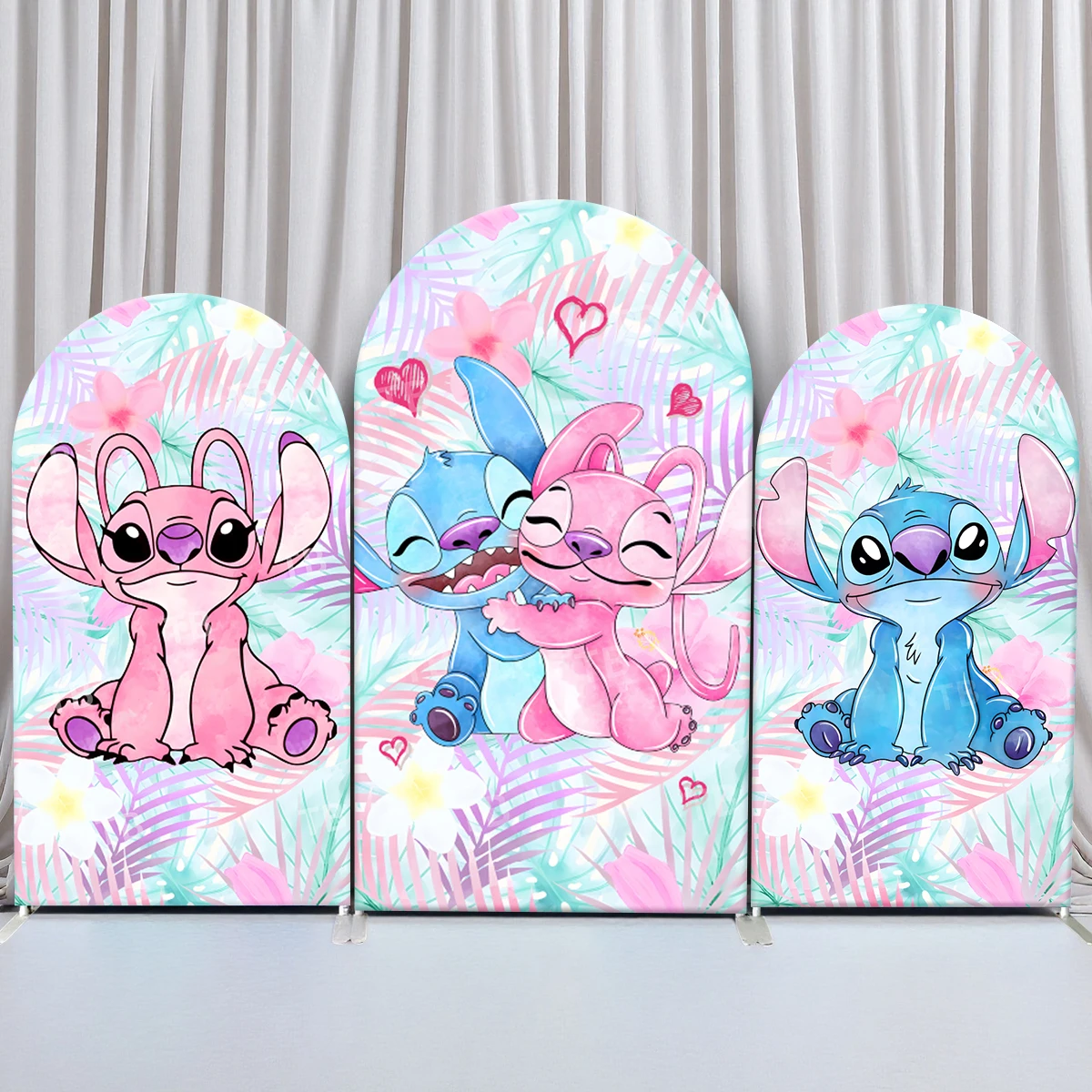 غطاء خلفية على شكل قوس TB Lilo and Stitch لحفلات أعياد ميلاد الأطفال، صورة لطيفة لحفلة استقبال المولود الجديد، ديكور خلفية من القماش المرن #2