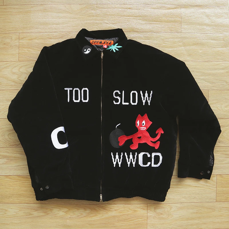 

CPFM.XYZ Heavy Embroidery Velvet Souvenir Jaet Youth Faion Autumn Winter round Ne ort Sve Stand Fit Outerwear
