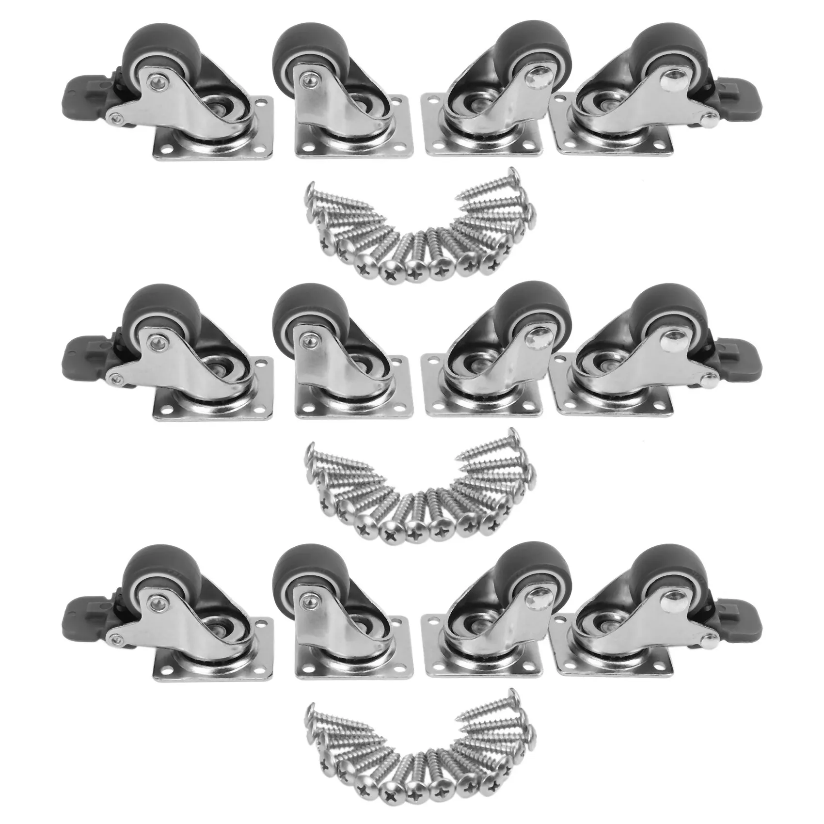 

THIVN-12 Pack 1 Inch Low Profile Casters Wheels Soft Rubber Swivel Caster With 360 Degree Top Plate 100 Lb Total Capacity