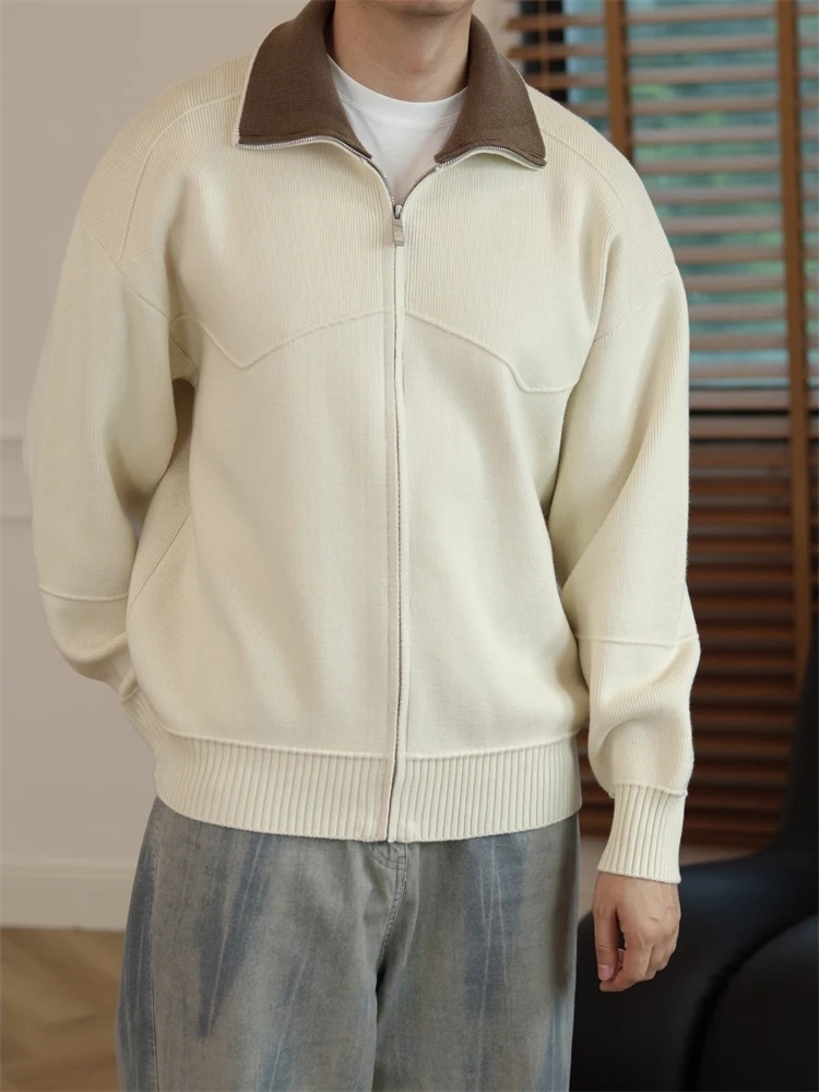 

Briti Sle, цветной вязаный свитер с высоким воротником, мужской теплый тяжелый повседневный тюртовый осенне-зимний винтажный открытый кардиган