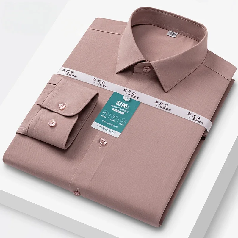 New in shirt hight quality ModaL long-sleeve shirts for men slim fit formal plain shirt wrinkle free solid white office clothes