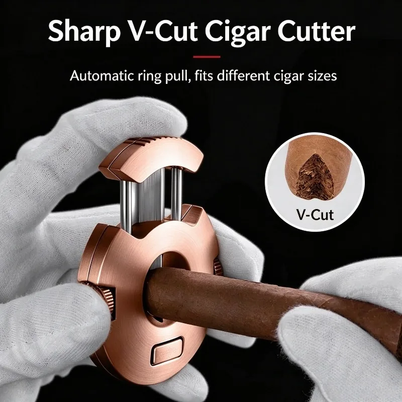 V-Cut Cigar Cutter Stainless Steel Blade Hidden Dual Diameter Cigar Drill Portable Cigar Clipper for Home Bar