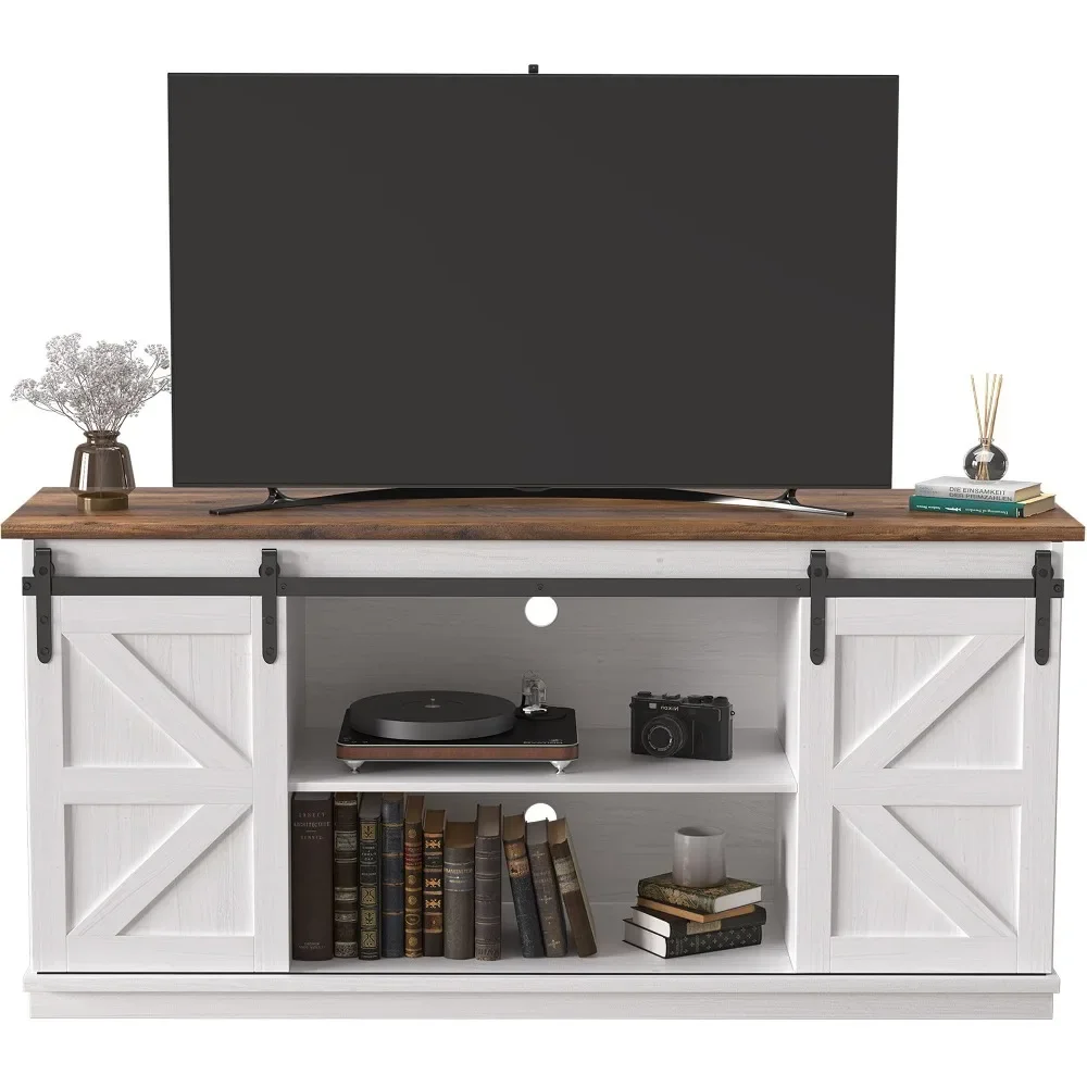 TV Stand for 65 Inch TV, Modern Media TV Console Table with Storage Cabinets and Sliding Barn Doors