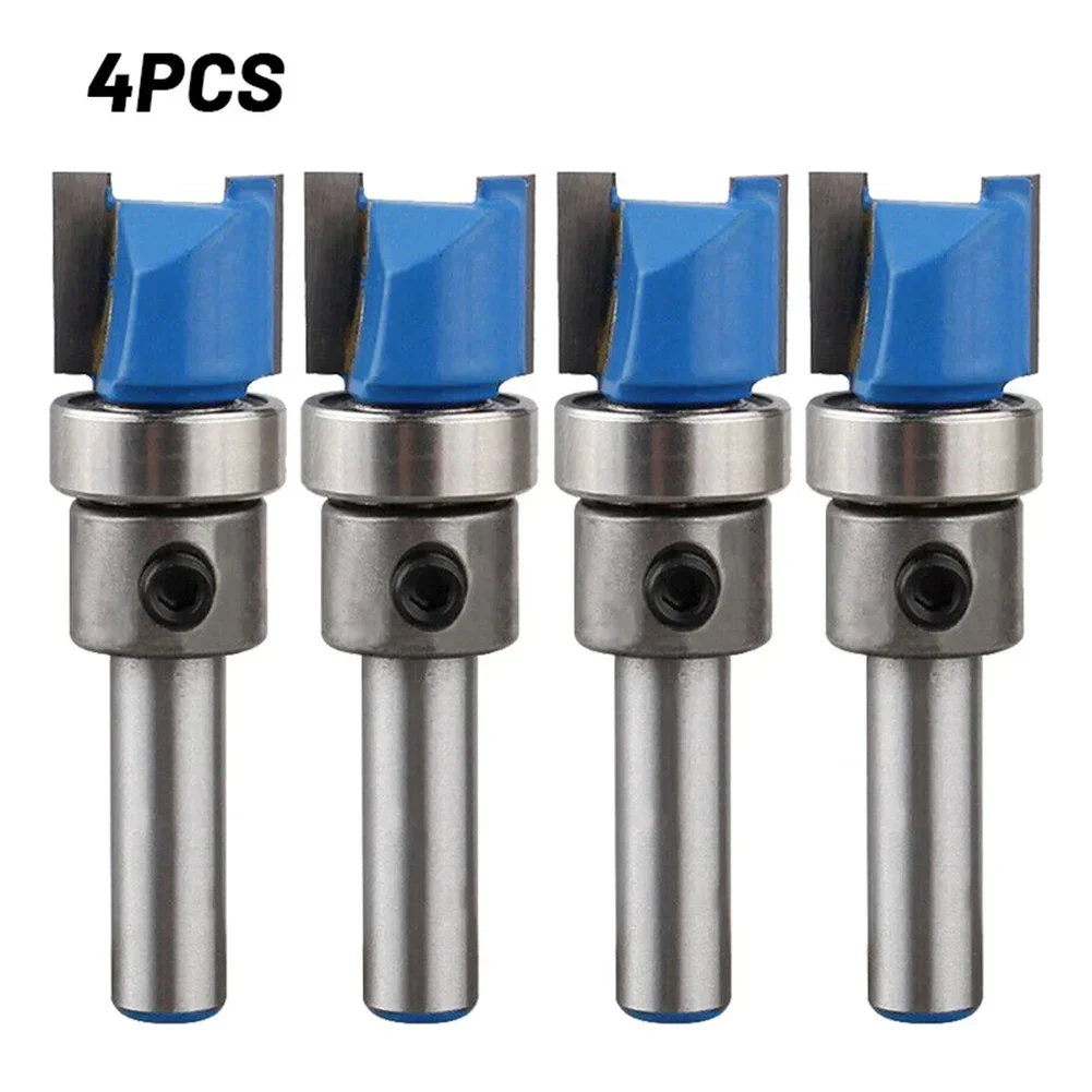 4pc 6mm 45mm Shank Flush Trim Router Bit Blade Template Pattern Bit Bearing 1/4