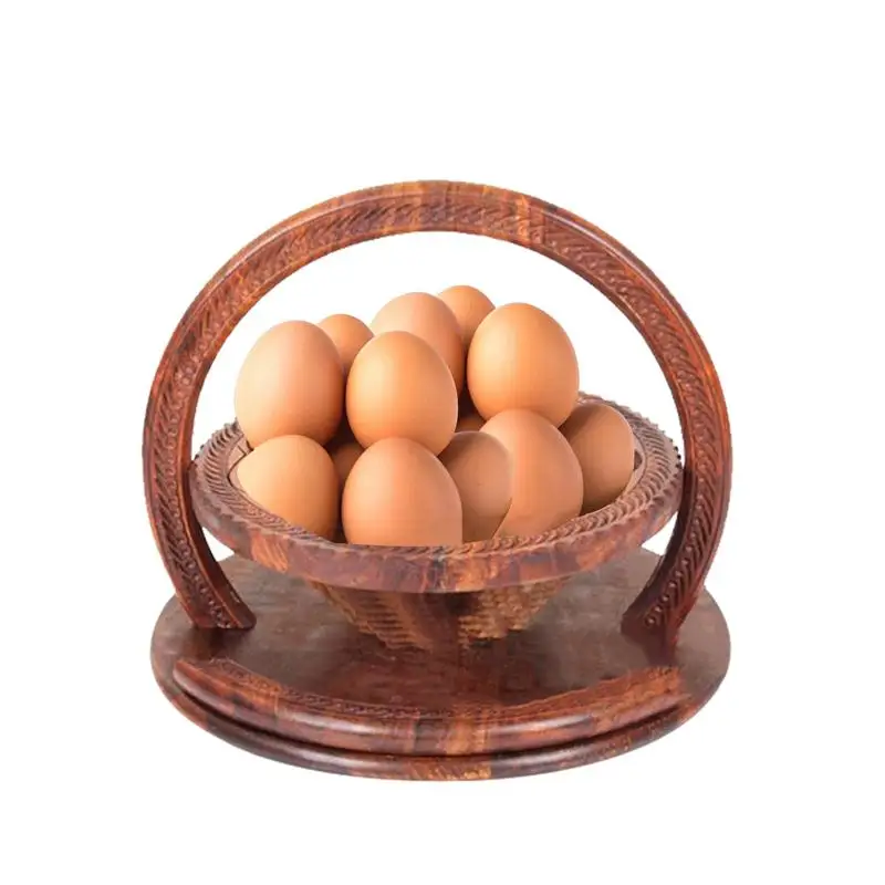 Wooden Fruit Basket 4-Partitions Multipurpose Wooden Fruit Basket For Kitchen Counter Handmade Wood Carving Fruit Plate For