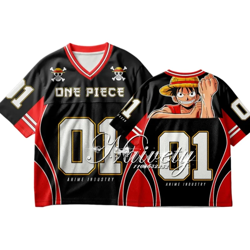 2026 Summer Hot Sale One Piece Anime Luffy Print Sports Baseball T-shirt Adult Kids Oversized Breathable Streetwear Top