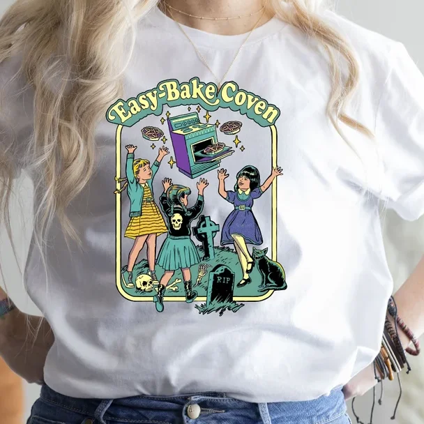 قميص كوفين سهل الخبز قميص الهالوين الرجعية قميص الهالوين الساحر تي شيرت ريترو للهالوين بياقة دائرية قمصان ساحرة خريف مخيف Crewnecks