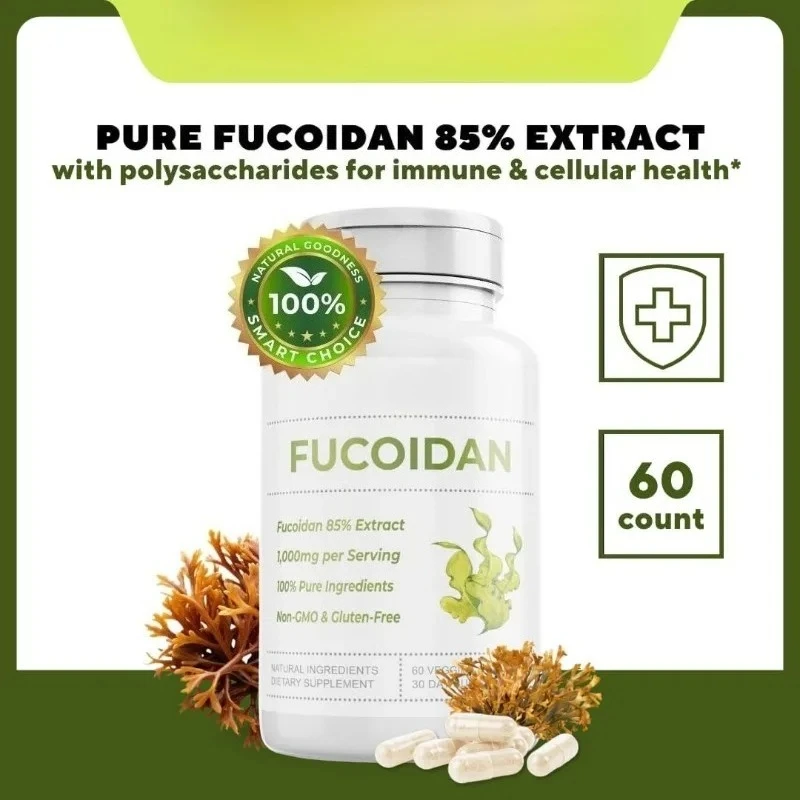 مستخلص فوكويدان نقي 85%، مناعي، صحة الخلوية ودعم الجهاز الهضمي - 1000 مجم فوكويدان - 60 كبسولة نباتية لكل خدمة