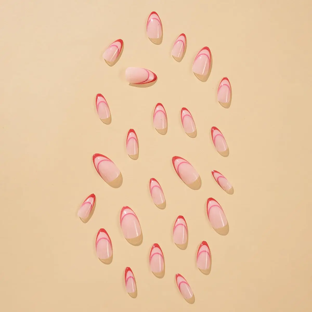 24pcs long Almond Rose lines cover Fake nail Detachable And Reusable Jelly Glue 1pc Cuticle Pusher Suitable For Girl Women