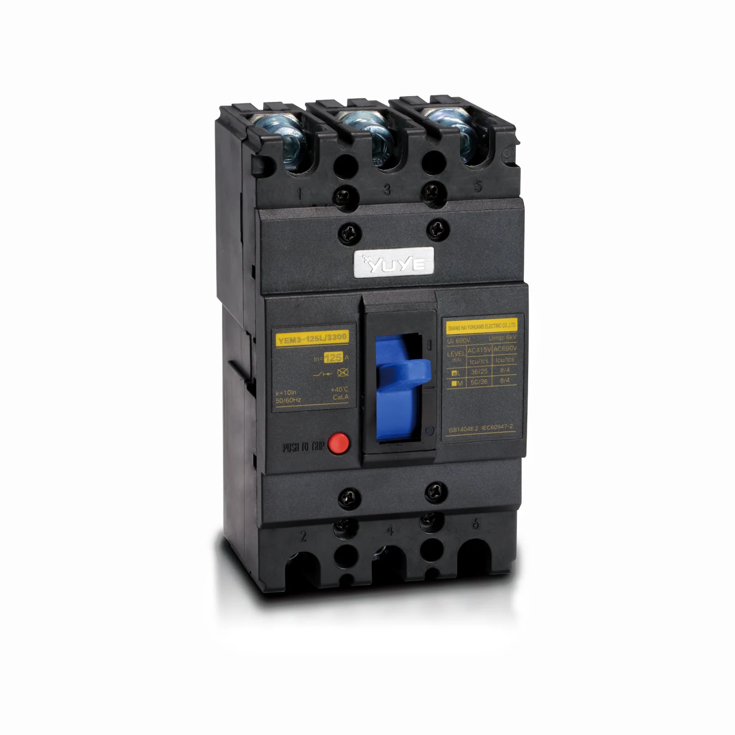 

123 YUYE Brand 125A 3p 4p Electric Plastic Type MCCB Moulded Case Circuit Breaker OEM Supplier
