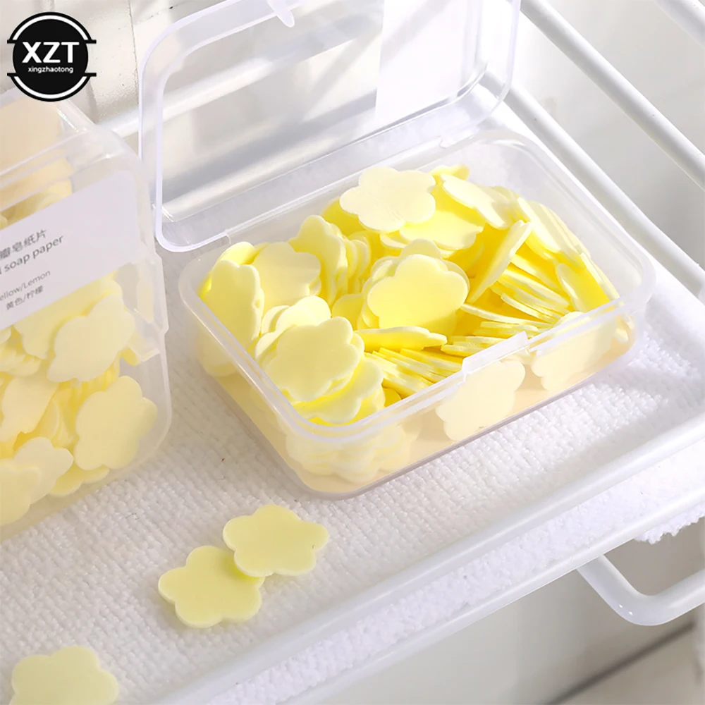 100Pcs/Box Portable Skin Friendly Fresh Hand Washing Toilet Soap Slice Disposable Petal Soaps Flakes Household for Girls/travel