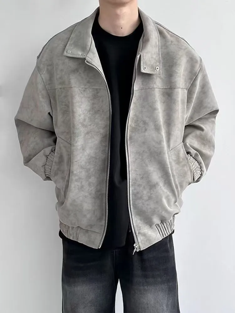 

2025 Autumn And Winter Y2k American Retro Gray Marble Lapel Jacket Japanese Harajuku Men's Loose Fashion Casual Streetwear