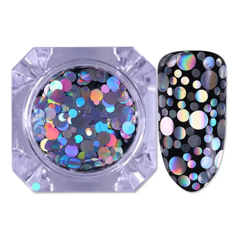 Mixed Size Nail Glitter Paillette Sequins Holographic Silver Flakies Colorful Round Rhombus