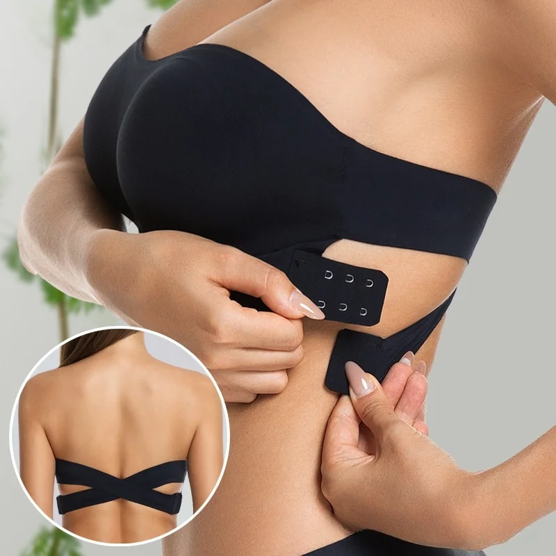 Female Removable Padded Soft Ice Silk Traceless Brasseries Wire Free Side Buckle Bra For Women Invisible Strapless Push Up Bras
