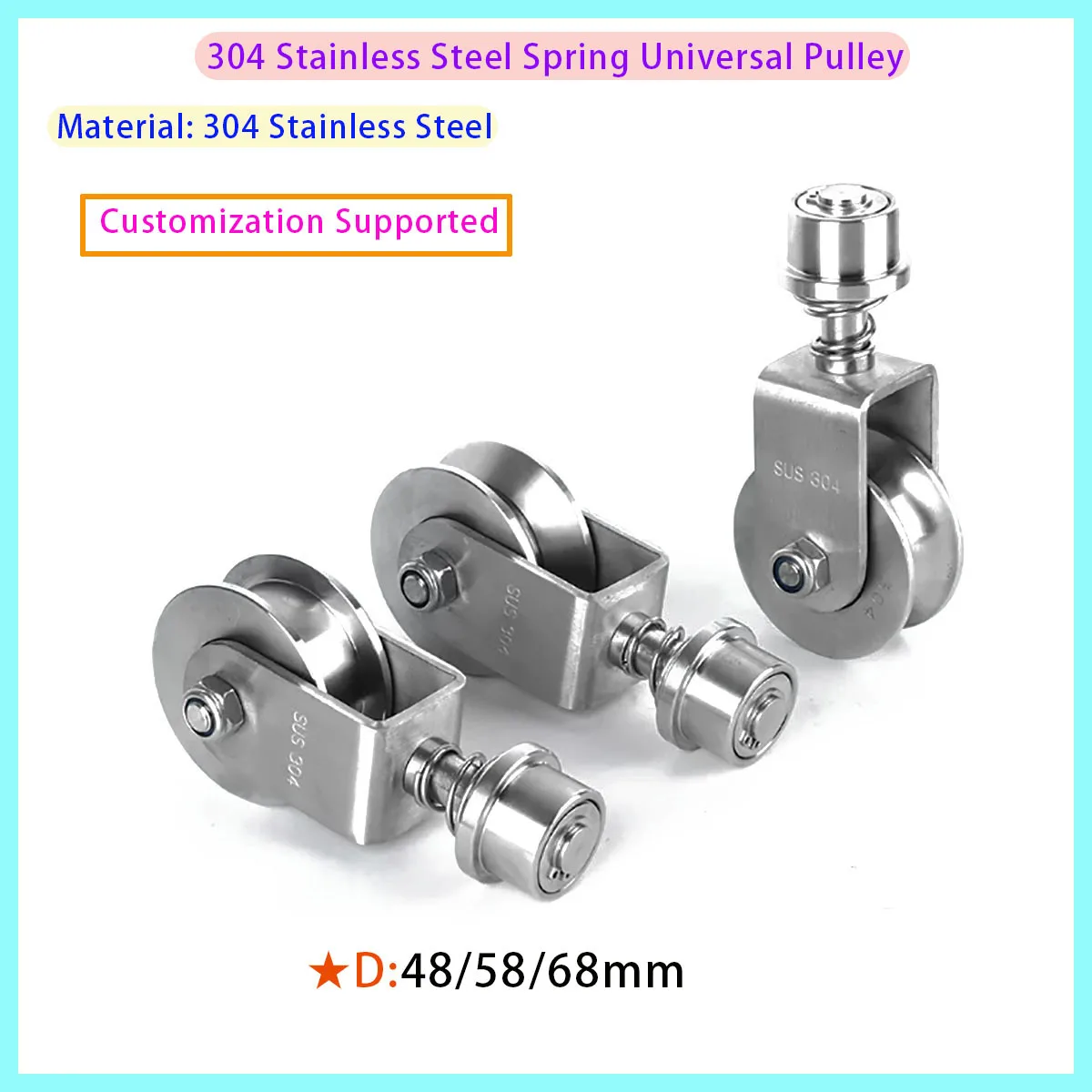 U/V/H Groove Wheel 304 Stainless Steel Rotating Universal Groove Wheel Spring Shock-absorbing Courtyard Mobile Door Rail Wheel