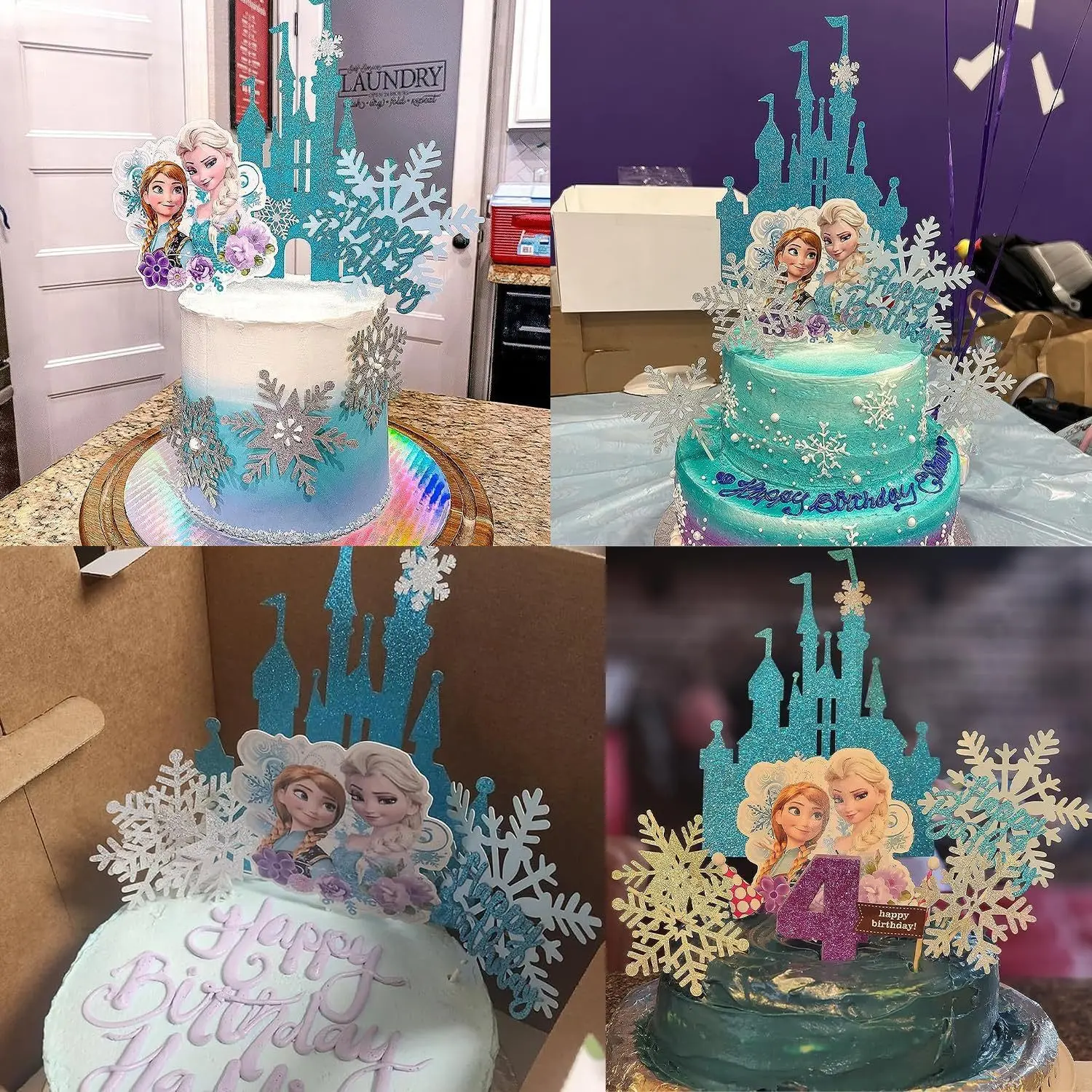 فروزن إلسا آنا الأميرة كعكة الديكور القلعة الثلوج موضوع حفلة عيد ميلاد كعكة توبر للأطفال زينة حفلة عيد ميلاد