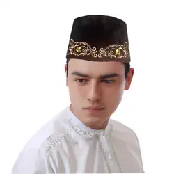 2024 New Arrival Dubai Boat Caps for Arabic Men Velvet Muslim Prayer Hat Solid Color Hijab Headwraps Autumn Party Ramadan Hat
