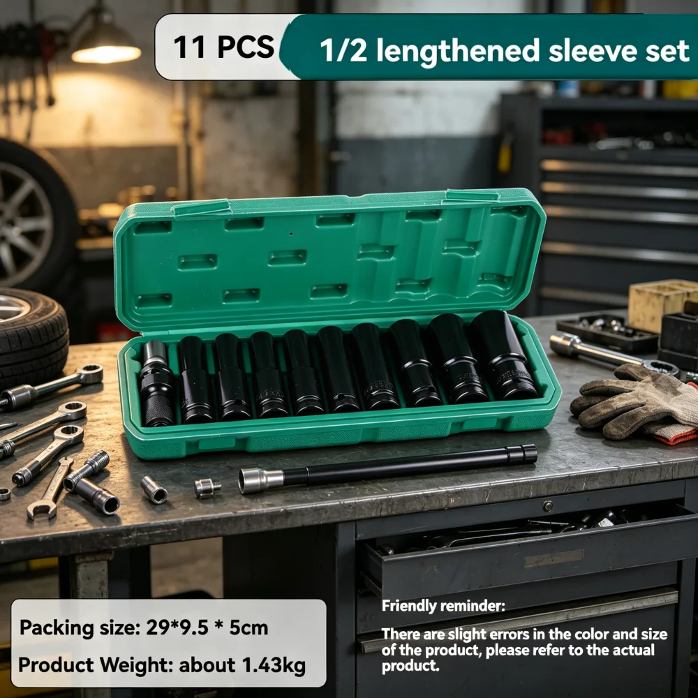 1/2Inch Drive 6-Point Impact Socket Set 11-Piece Metric Carbon Steel Impact Socket Set with Hard Storage Box