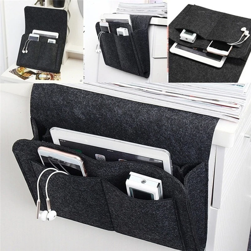 

Felt Bedside Storage Bag Organizer Bed Desk Bag Sofa TV Remote Control Hanging Caddy Couch Storage Organizer Bed Holder Pockets