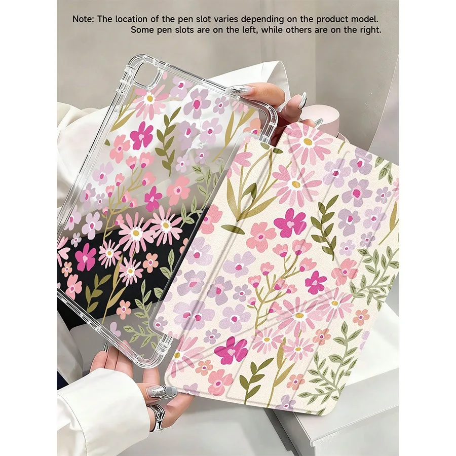 Color Flower Pen Slot Tablet Case For iPad Mini6 7 Pro 2025 2024 2022 2021 2020 2019 2018 2017 11 10th Air 2 3 4 5 6 7 8 Cover