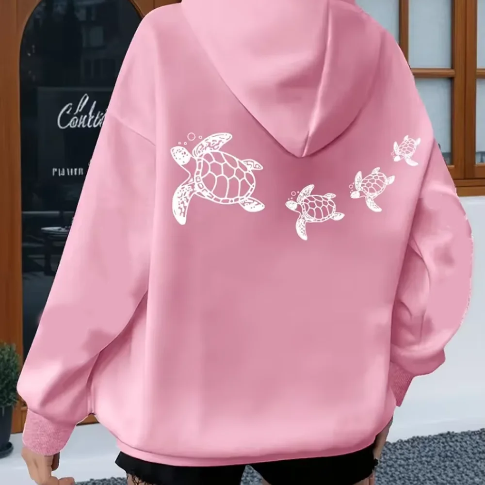 

Women's plus Size Oversized Hoodie With Sea Turtle Print Casual Pullover Sweatshirt With Kangaroo Pocket And Drawstring