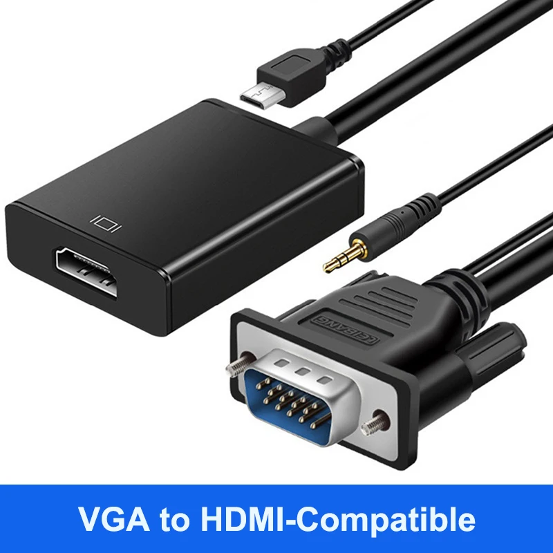 Vga To Hdmi-Compatible Audio Converter Adapter Cable 1080p With Audio Output Vga Hd Adapter For Laptop To Hdtv Projector